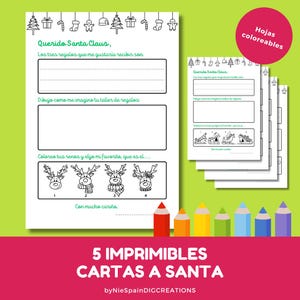 Carta para Santa Claus en español para Colorear - 5 Plantillas Navideñas Imprimibles con Renos, Gorras, Trineos, Elfos y Casitas de Navidad