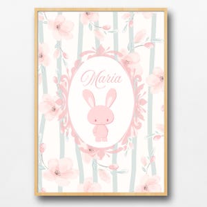 Lámina infantil personalizada con Nombre niño o niña | Decoración cuarto bebé | Conejito vintage shabby chic | Imprimible digital