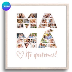 Plantilla Canva collage fotos MAMÁ | Regalo Día de la Madre | Personalizable lámina decorativa | Descargable digital | Foto collage
