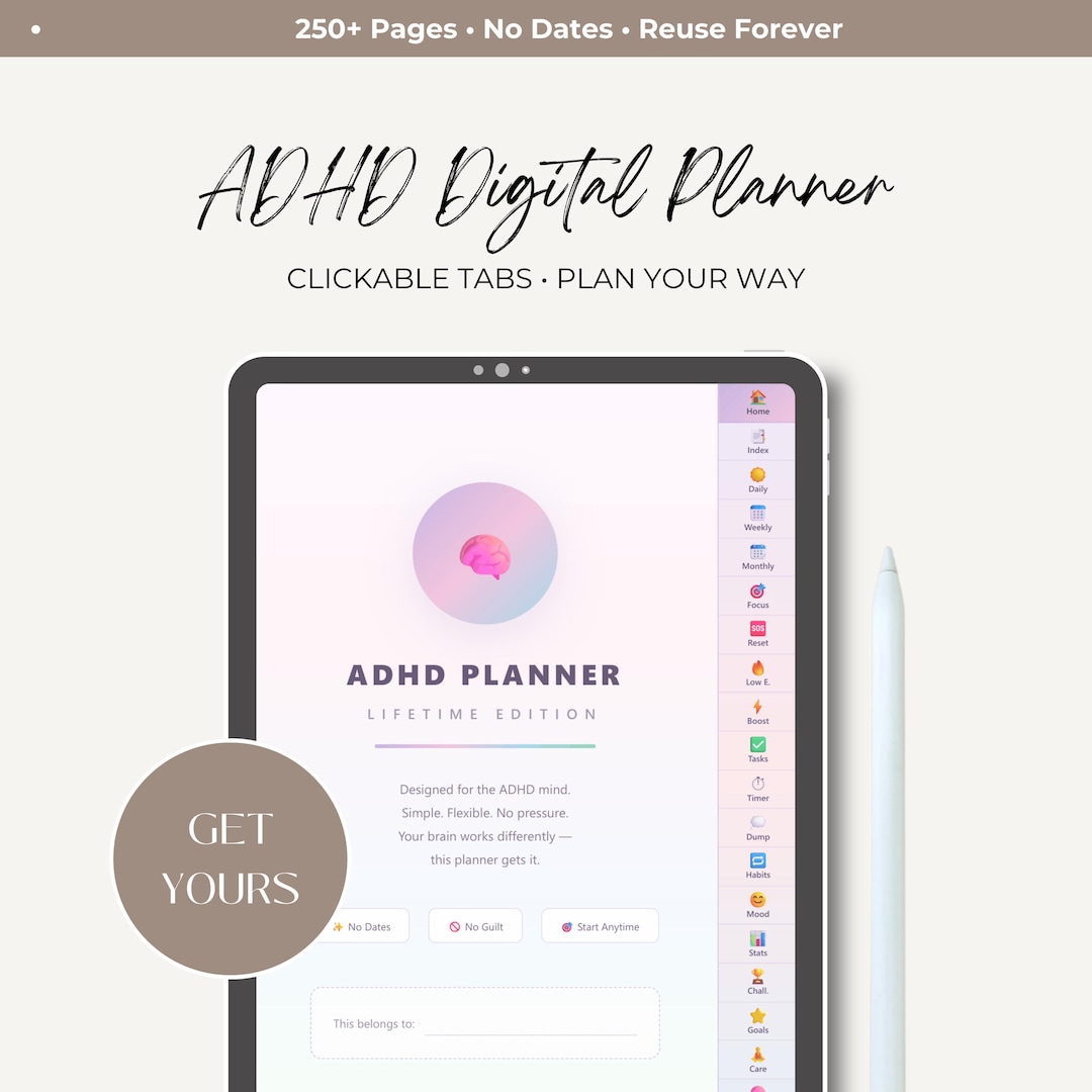 ADHD Digital Planner for iPad | Undated Planner | Goodnotes Planner ...
