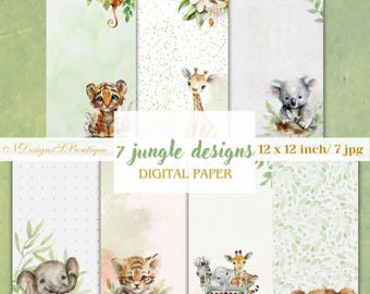 Jungle Animals Digital Paper: Baby Scrapbook Designs (PDF & ZIP)