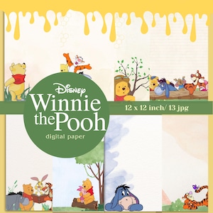 Diseño imprimible en papel digital de Winnie the Pooh Lindos papeles digitales de Winnie the Pooh Papeles para álbumes de recortes y manualidades Archivos jpn de 12 x 12