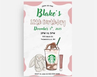 Gato de gelatina, Viernes de verano, Starbucks, Invitación de cumpleaños para niñas/adolescentes