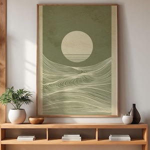 Correnti Calme e Luce Nascente – Arte da Parete Japandi Astratta, Stampa Onde Zen Minimaliste, Decorazione Costiera Moderna, Poster Digitale