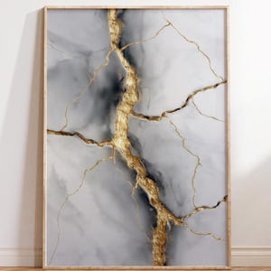 Golden Mend Japandi Kintsugi kunst aan de muur, marmeren textuur abstracte print, gouden spleet digitale poster, zen minimalistisch decor, Instant Download