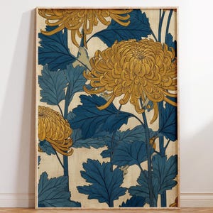 Crisantemo Ambra Arte Japandi, Stampa Botanica Floreale, Decor Zen Moderno, Arte Naturale Neutra, Decorazione Casa Digitale