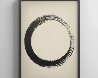 Sumi-e Enso Circle Art Print – Zen Minimal Japanese Brushstroke Decor (Digital Download)