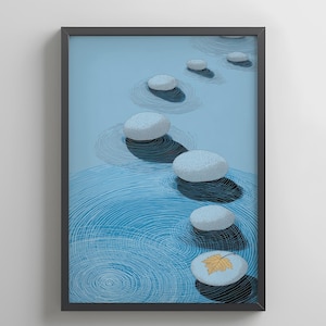 Ukiyo-e Zen Stone Art Print – Japanese Maple Leaf (Digital Download)