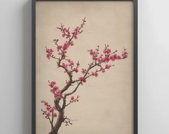 Pflaumenblüte Sumi-e Print: Japandi Wall Art (Digitaler Download)