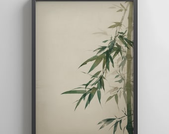Impressão artística em bambu – Pôster botânico japonês minimalista Sumi-e