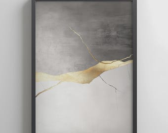 Kintsugi Art Print: Japandi Wabi-Sabi Gold Abstract (Digital Download)