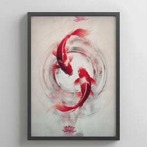 Roter Koi Fisch Aquarell Druck: Japandi Zen Wand Kunst (Digitaler Download)