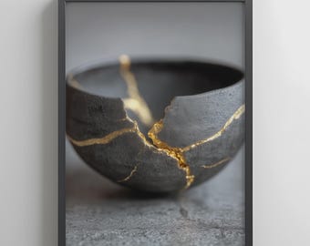 Kintsugi-skåltryck: Japandi Wabi Sabi Zen-väggkonst (digital nedladdning)