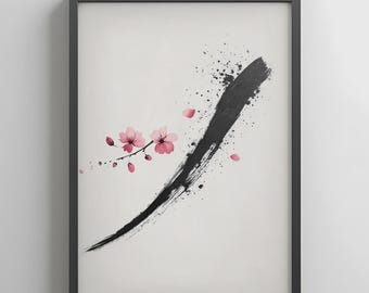 Sumi-e Cherry Blossom Print: Japandi Minimalist Art (Digital Download)