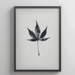 Impresión de hoja de arce Sumi-e: Arte mural botánico minimalista (descarga digital)