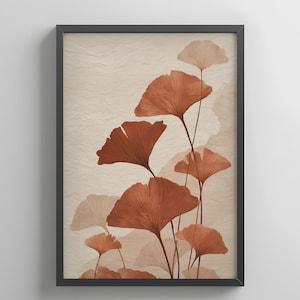 Ginkgo Leaf Rust Tone Print: Japandi Zen Wall Art (Digital Download