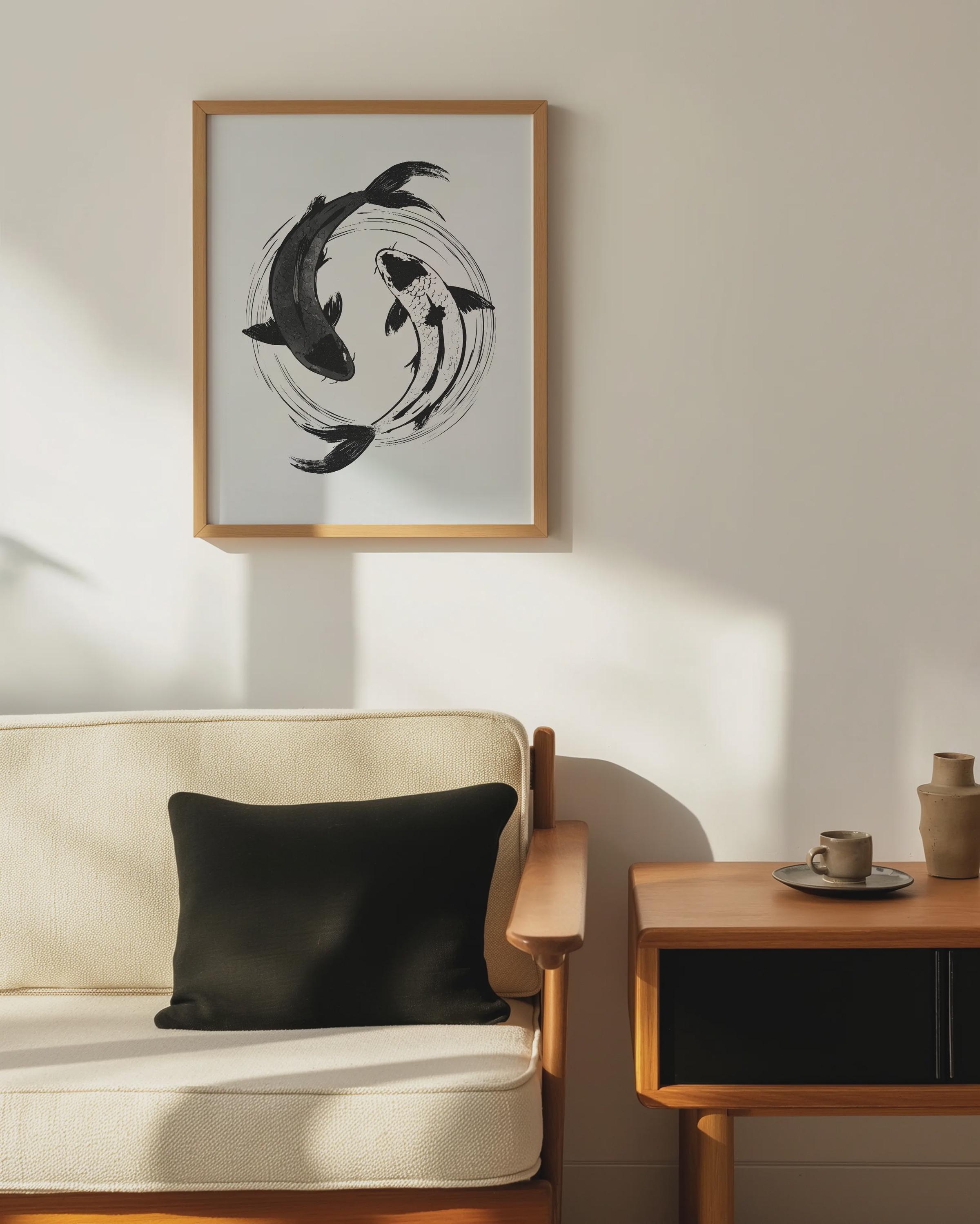 Yin Yang Koi Fish Print – Sumi-e Minimalist Wall Art (digital Download ...