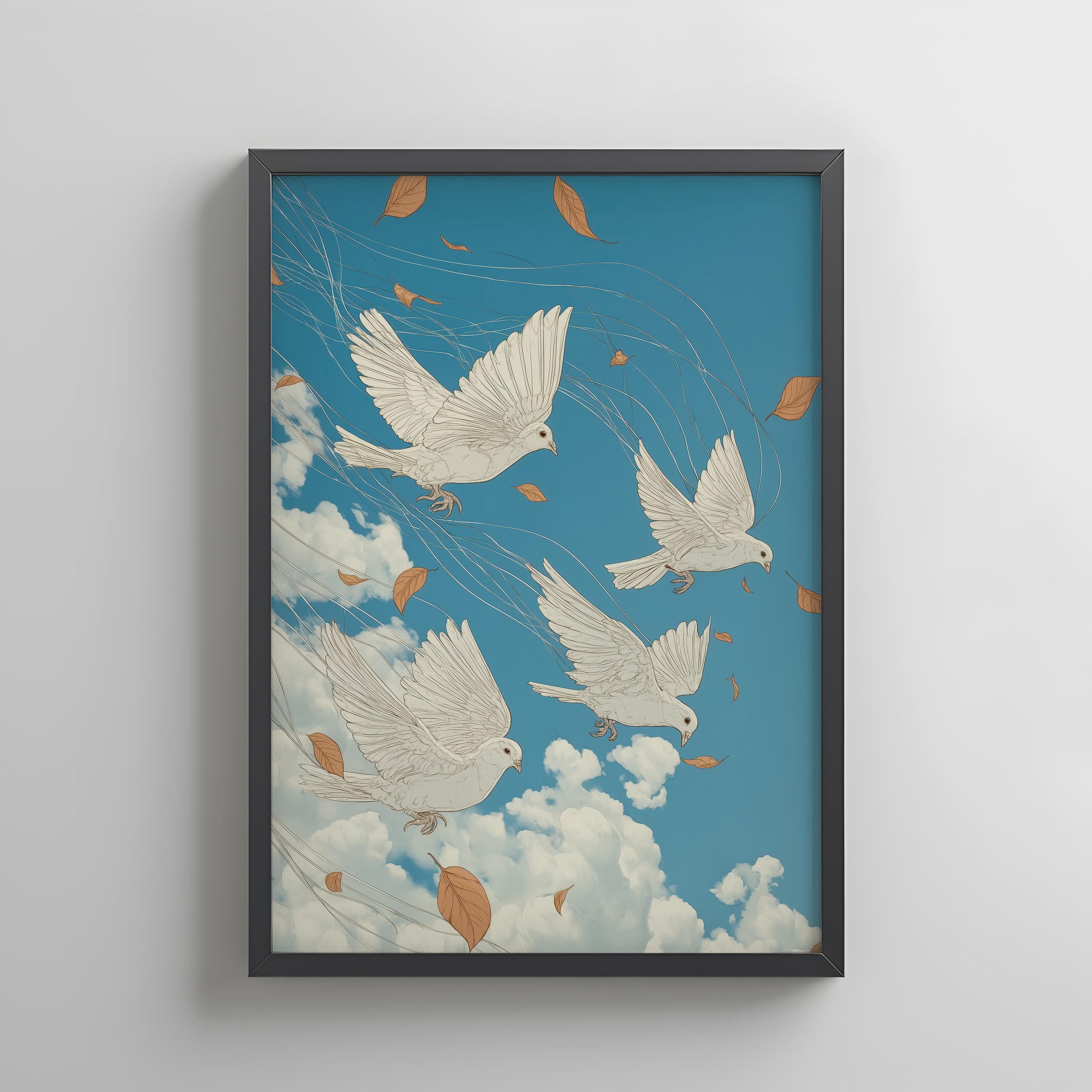 浮世絵鳥画「風と青空の白い鳩」版画（デジタルダウンロード） - Etsy 日本