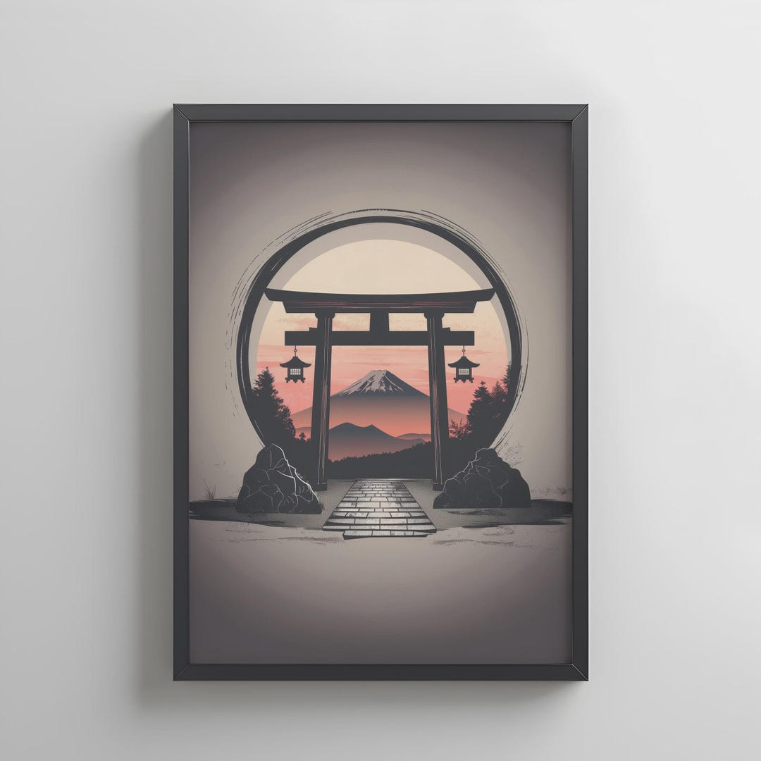 Torii Gate View of Mount Fuji Art – Sunset Landscape With Sacred Path ...