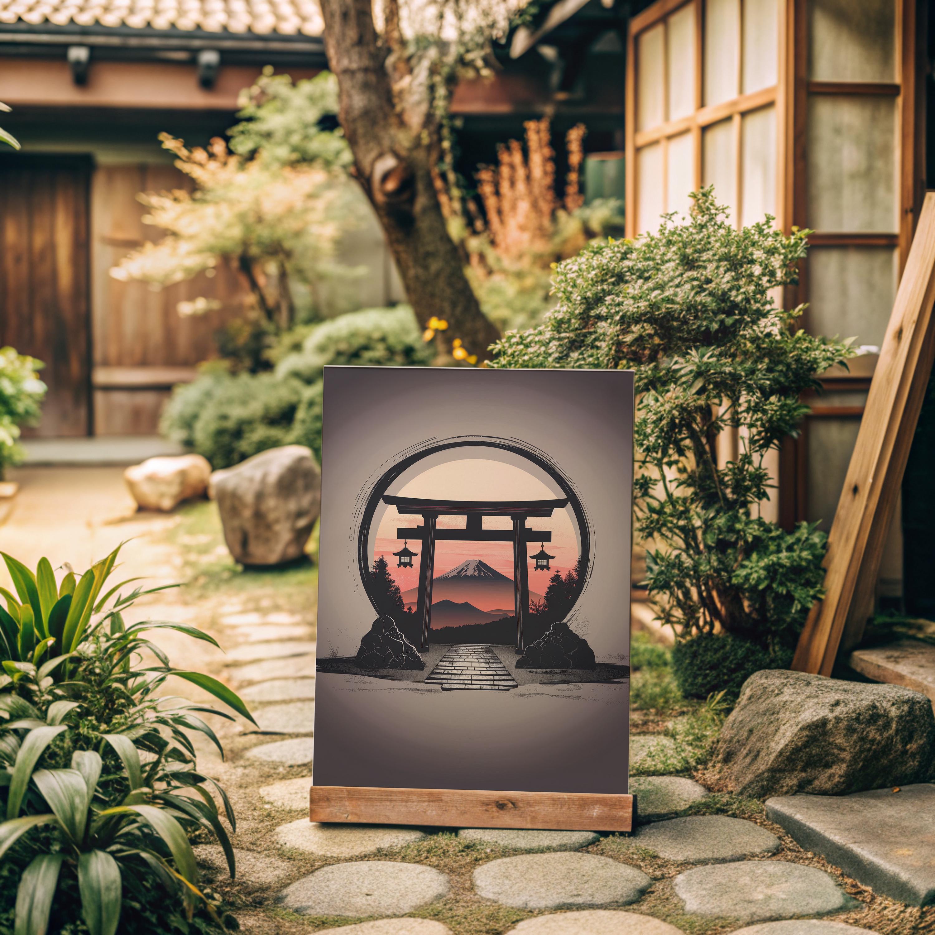 Torii Gate View of Mount Fuji Art – Sunset Landscape With Sacred Path ...