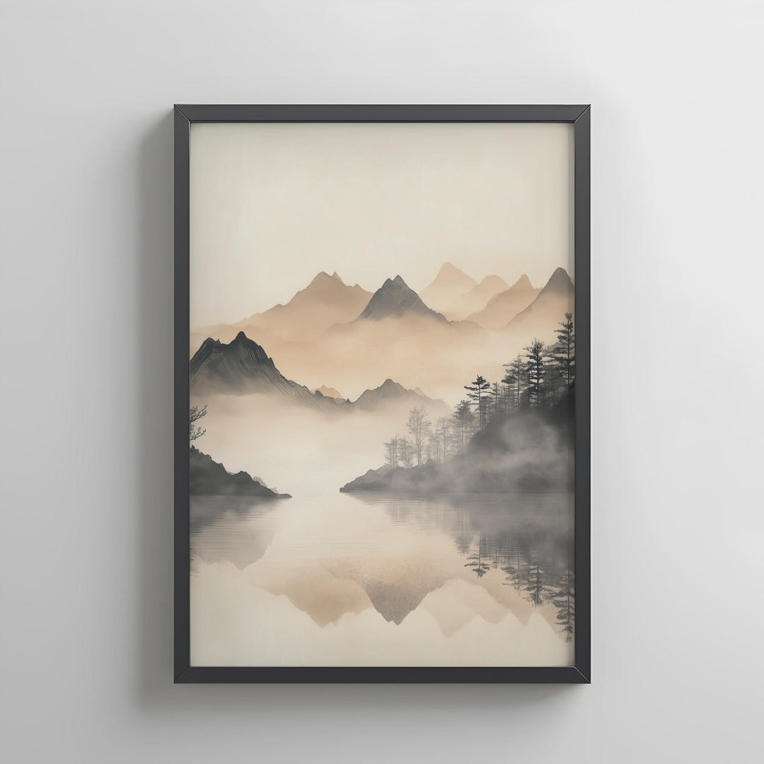Misty Mountain Japandi Print: Zen Landscape Wall Art (digital Download ...