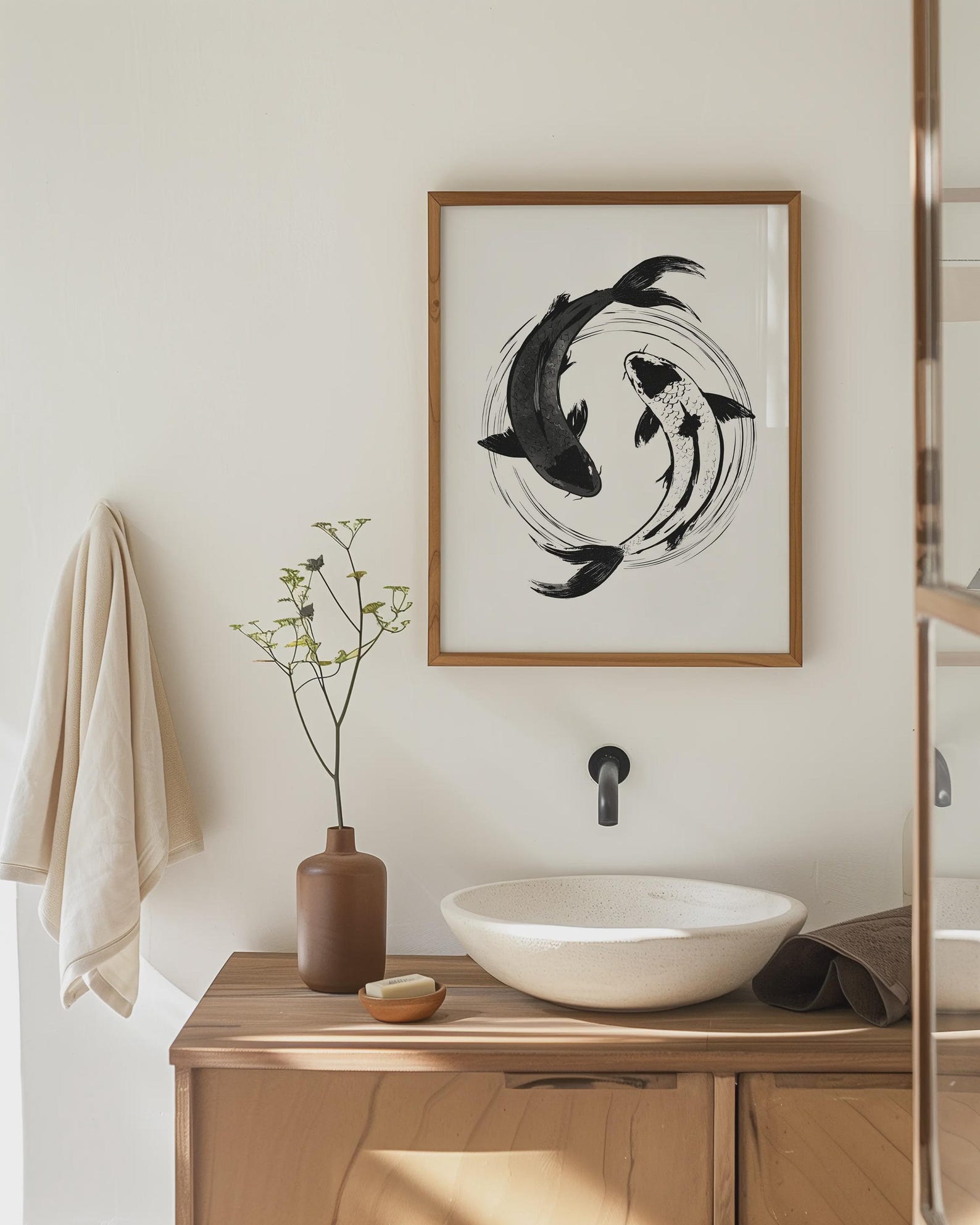 Yin Yang Koi Fish Print – Sumi-e Minimalist Wall Art (digital Download ...
