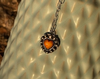 Handmade Spiny Oyster Heart Sterling Silver Necklace -beaded border