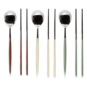 Bogen Oval-Shaped Spoon and Chopsticks Set, Korea Luxury Cutlery Set Dinnerware Set (3 Color)