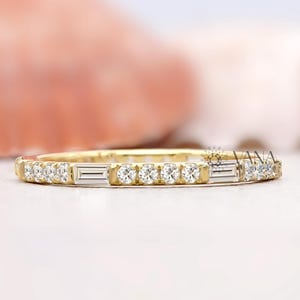 Baguette and Round Diamond Eternity Wedding Band Womens, Lab Grown Diamond Matching Band, Dainty Stacking Ring, Lab Diamond Minimalist Ring