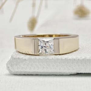 Men&#39;s Diamond Wedding Band, Princess Cut Mens Wedding Band, Men&#39;s Gift Ring, Princess Bezel Set Solitaire Ring, Diamond Promise Ring for Him