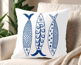 Sardines throw pillow, trendy sardine home decor, sardine lover gift, les sardines new house gift, fish theme decor, tinned fish pillow