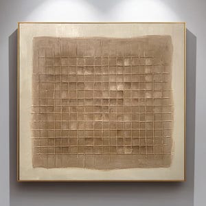 Beige Brown 3D Geometric Canvas Art: Handmade Abstract Wall Decor
