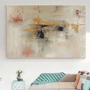 Wabi Sabi Abstract Painting on Canvas: Beige Gray Gold Textured Wall Art