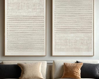 ミニマリストベージュテクスチャキャンバスアート2枚セット、抽象的なベージュテクスチャ絵画、侘び寂びウォールアート、ニュートラルキャンバスウォールデコ、現代アート