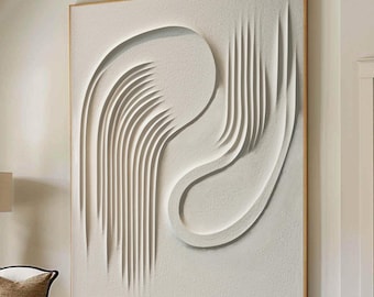 Beige 3D Textured Abstract Painting: Minimalist Canvas Wall Art
