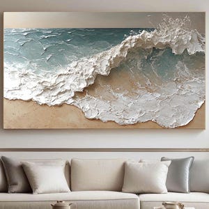 Abstract Ocean Wave Oil Painting: 3D Textured Beach Wall Art