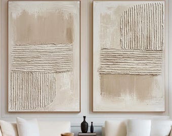 Abstract Beige Textured Painting Set, Two-Piece Beige Textured Wall Art, Minimalist Wall Decor, Contemporary Art, Modern Neutral Wall Art