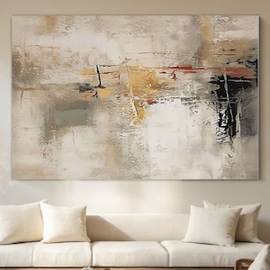 Textured Abstract Painting: Beige Gray Organic Modern Wall Art