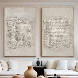 Textured Beige Abstract Oil Painting Set: Modern Minimalist Art