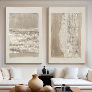 Textured Beige Abstract Painting Set: Modern Neutral Wall Art