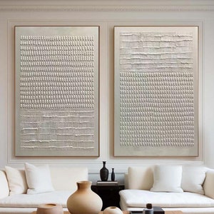 Two-Piece Beige Abstract Oil Painting: Modern Textured Canvas Art