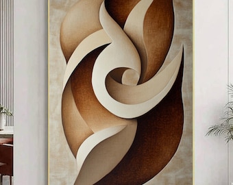 Textured Abstract Painting: Organic Geometry, Warm Neutrals Framed Canvas