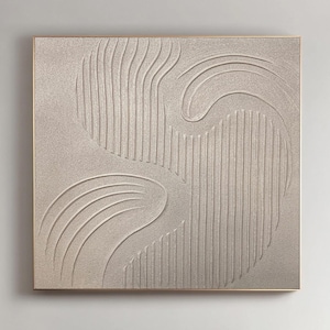 Large Minimalist Abstract Canvas Art, Beige Textured Wall Art, Modern Geometric Wall Art, Neutral Wall Decor, Cream White Textured Painting