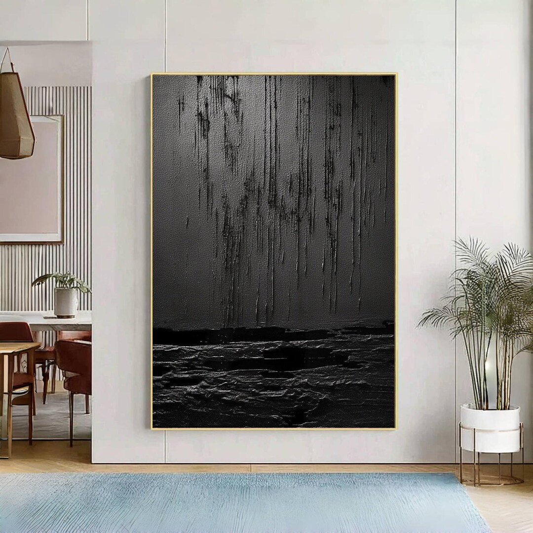 Large Black Minimalist Wall Art, 3D Textured Abstract Painting on ...