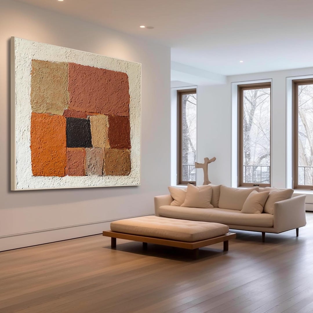 Abstract Earth Tones Painting: Large Modern Geometric Canvas Art - Etsy