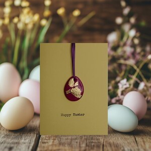 Tarjeta de Pascua con huevo de arcilla de recuerdo, decorado con pan de oro - Tarjeta de lujo/Tarjeta de felicitación/Hecha a mano