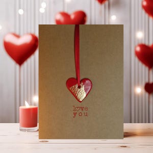 Love You Valentijnsdag ambachtelijke kaart met aandenken bladgoud hart - handgemaakte kaart/luxe/liefde/valentijnsdag/verjaardag/vriendin/verjaardag
