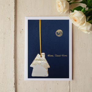 Pour la maison, carte Sweet Home avec décoration de maison en argile souvenir et feuille d'or ou d'argent - Déménagement/nouvelle maison/Première maison/pendaison de crémaillère
