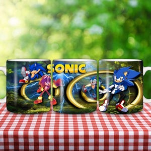 3D Sonic 11oz & 15oz Kids Flip Top Sippy Cup Mug Wrap, 12oz Straight Mug Sublimation PNG, Cartoon Mug Wrap For Kids, Sonic PNG