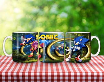 Taza con tapa abatible para niños de Sonic 3D de 325 ml y 400 ml, taza recta de 355 ml (sublimación PNG), taza con dibujos animados para niños, Sonic PNG